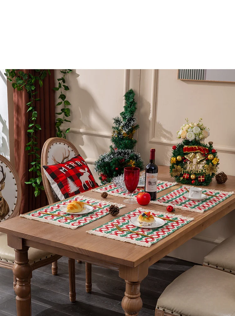 Neue Weihnachten Abendessen Matte Baumwolle Quaste Isolierung Matte Dual Farbe Gespleißt Gewebt Geschirr Matte Böhmischen Western Abendessen Matte_voghion.com