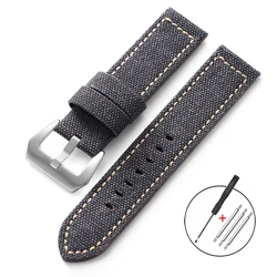 Waterproof Sailcloth Nylon Leather Watch Strap with Quick Release - 22mm (Black)