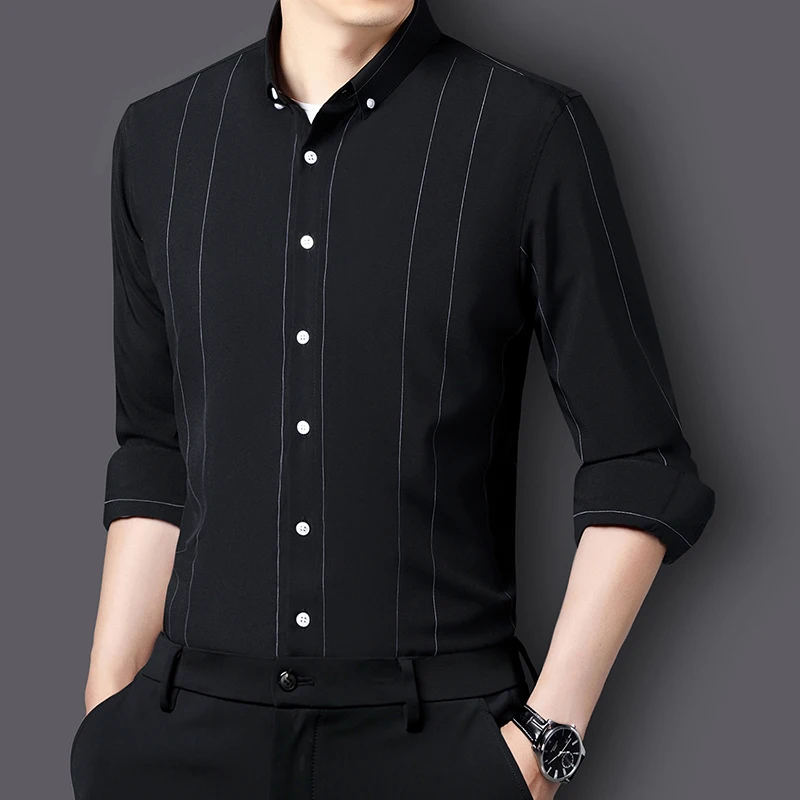 

Shirts Men Summer Long Leisure Slim Fit Shirt Square Collar Soft Causal Social Contact 2023 New Oversized Fashion Elegant Tops