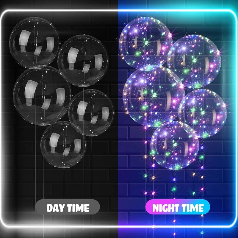 10Pcs LED Light Up Bobo Balloon with Light String Transparent Bubble Ballon Birthday Party Wedding Decoration Christmas Supplies