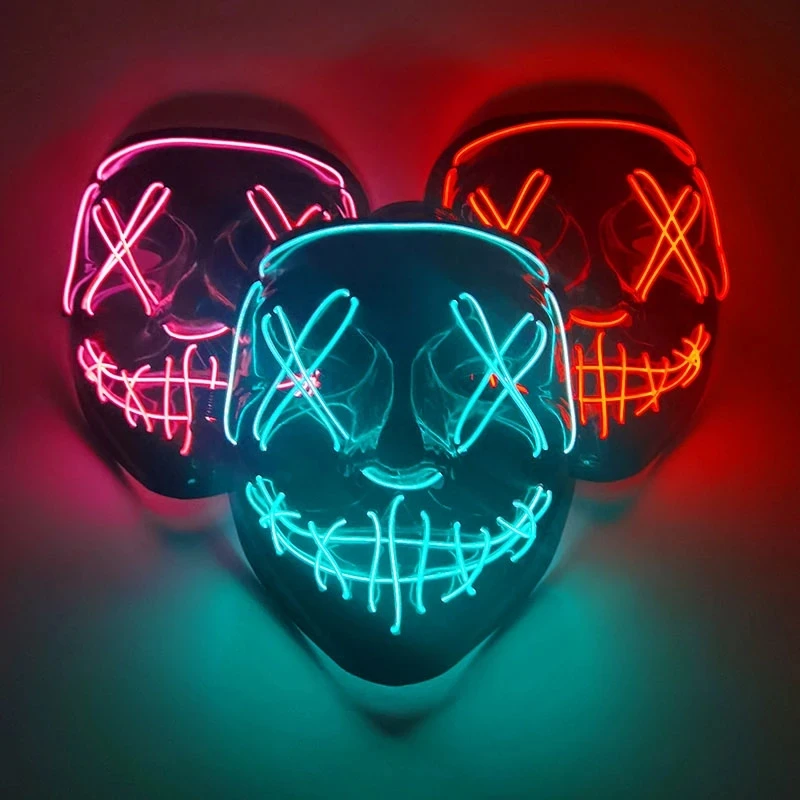 Halloween Mask LED Halloween Costume LED Glow Scary Light Up Masks for Festival Party arnival Costume Christmas Cosplay Glow in Dark Gift Red 