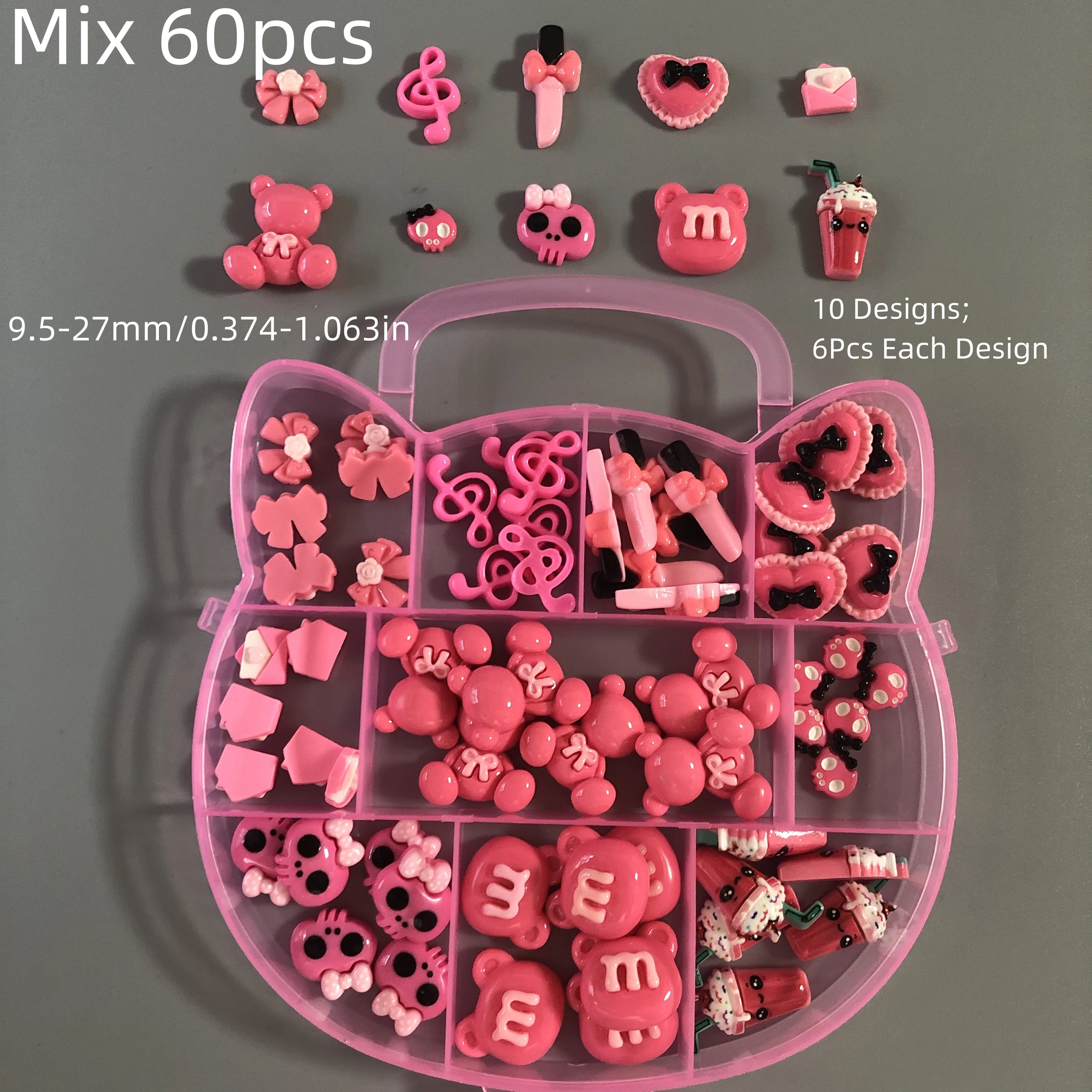60Pcs/Box Y2k Bow Tie Flower Music Notation Skull Bear Beverage Cup Long NailArt Charms Decorations Junk Phone Case Accessories 2