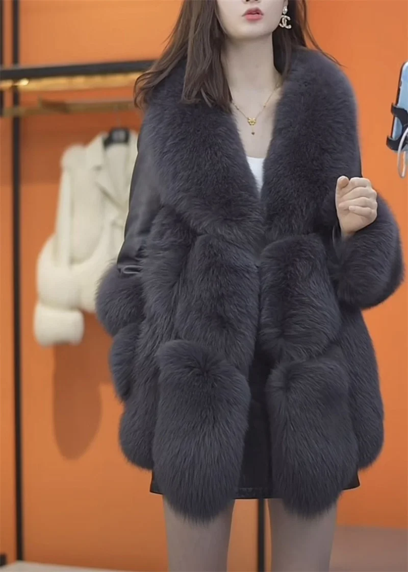 Fur Coat for Women With Added Cotton Thickened 2024 Winter New Loose High-end Slim Fit Slimming Fox Fur Plush Coat Solid Color