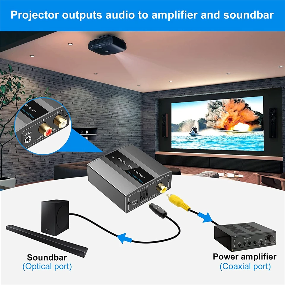 Navceker 96khz Analógico para Conversor de Áudio Digital com Rca 3.5 mm Jack Estéreo para Adaptador Coaxial Óptico Toslink Spdif para tv Ps3 - Image 6