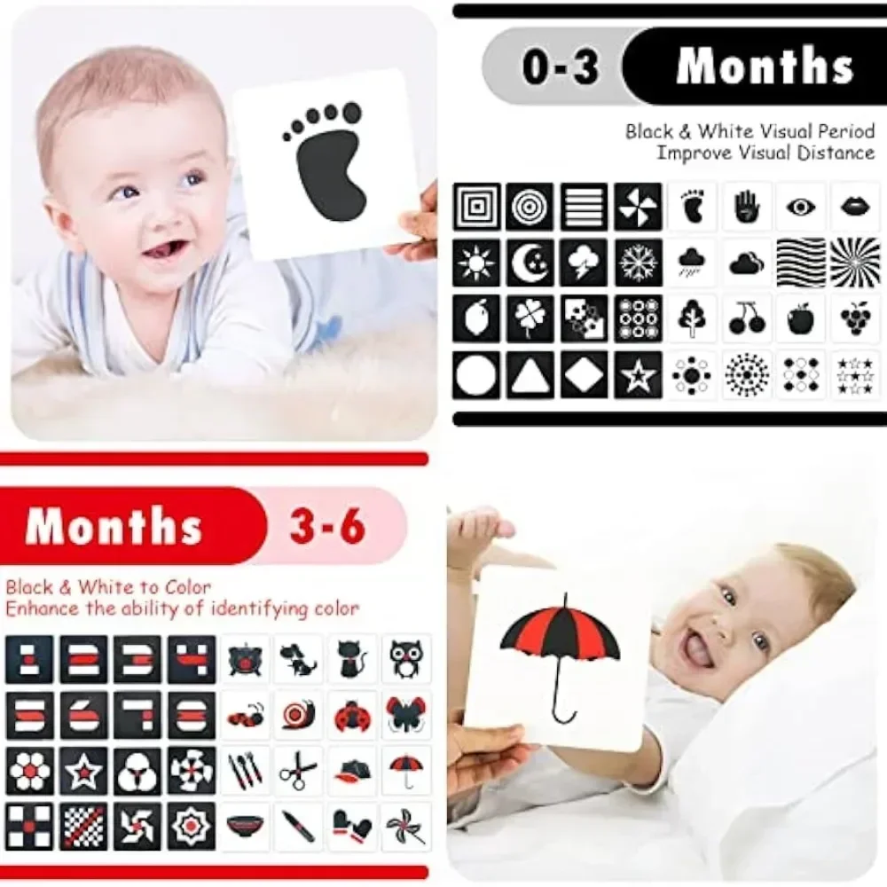 Baby Visual Stimulation Card Montessori Toys Black and White High Contrast Flash Cards Learning Educational Toys for Baby Gifts 6