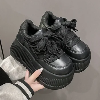 9 CM Platform Sneakers Casual for Women Light Outdoor Lace Up Shoes White Black Sneaker Breathable Fashion Sports Women's Shoes