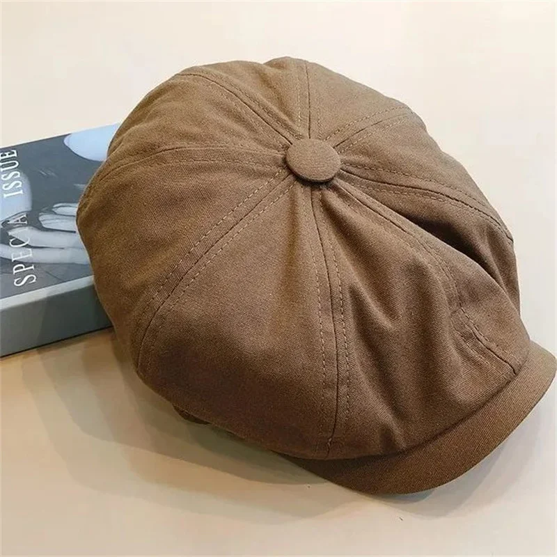 

Lvy Hat Retro British Style Newsboy Cap Men Cotton Ascot Caps Khaki Male Spring Summer Vintage Brand New Octagonal Flat Cap