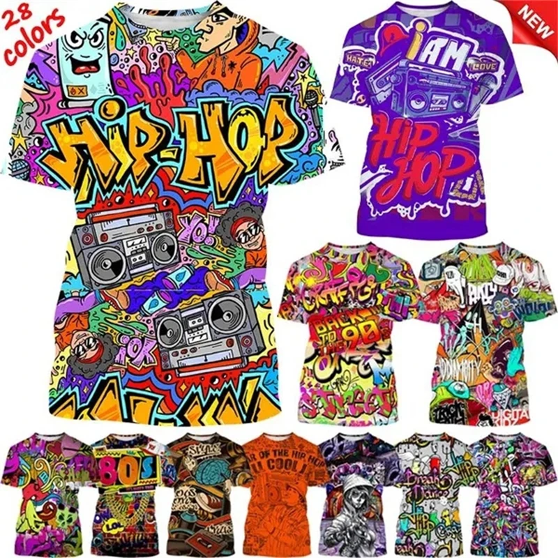 

New Hip-hop Graffiti 3D Printing T-shirt Hip-hop Rap Music Round Neck Short-sleeved Street Painting Fashion Men's Women's Tops