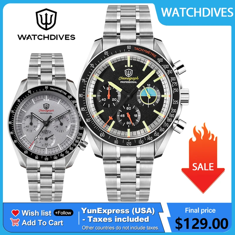 Watchdives WD1863 VK63 Quartz Chronograph Movement Bubble Sapphire