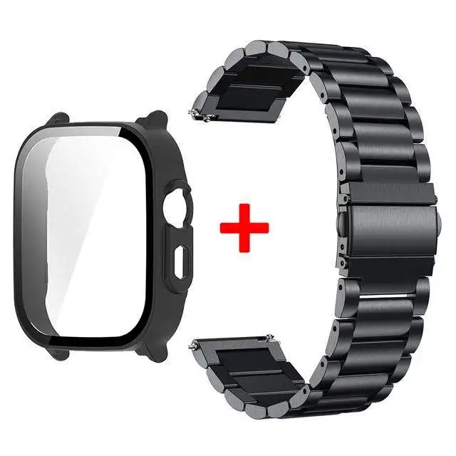Tempered Glass Protective Shell with Stainless Steel Metal Band Bracelet