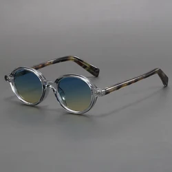 Vintage - Inspired Green Round Sunglasses with Leopard Print Accents and UV400 Protection (Gray)