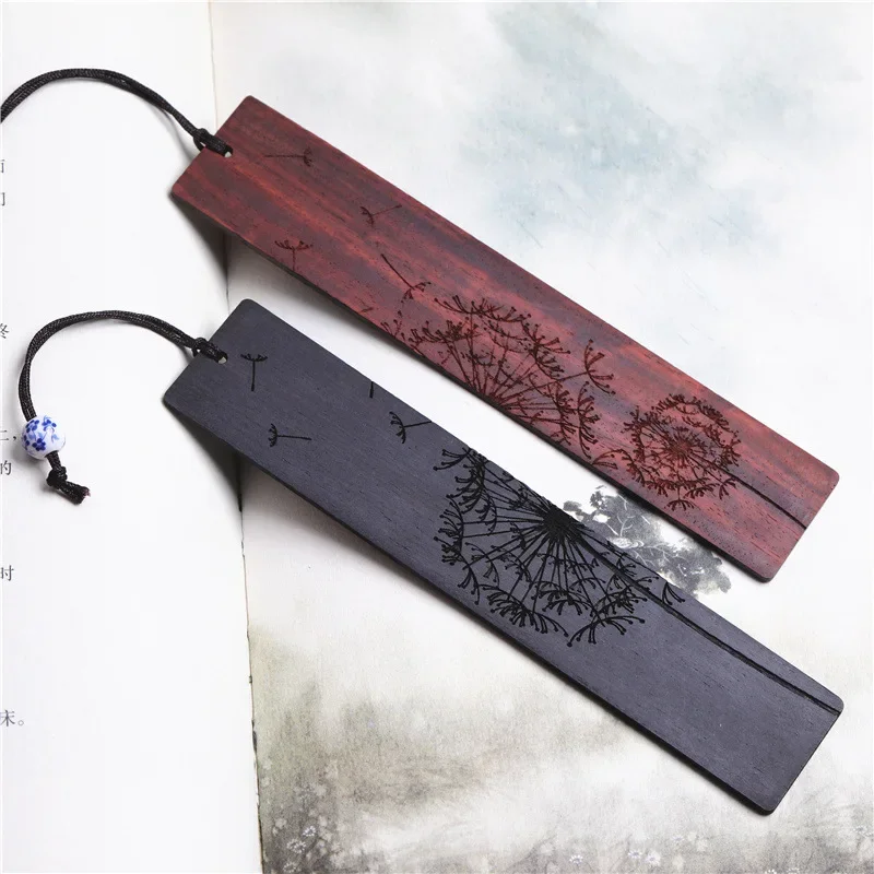 Creative Carving Mahogany Bookmark Chinese Style Wooden Dandelion Shape Book Clip School Office Read Stationery Student Supplies