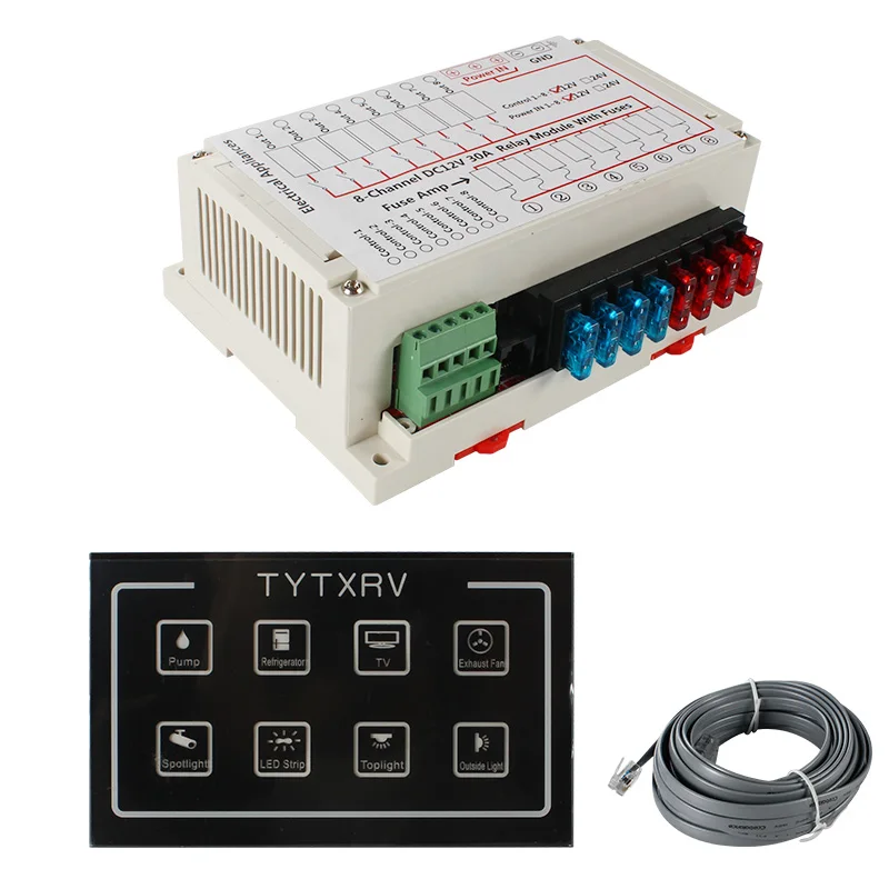 

HEYRV Customized 12V Blue Light 8 Ways Touch Screen Panel with Relay Caravan Motorhome RV Electrical Panel