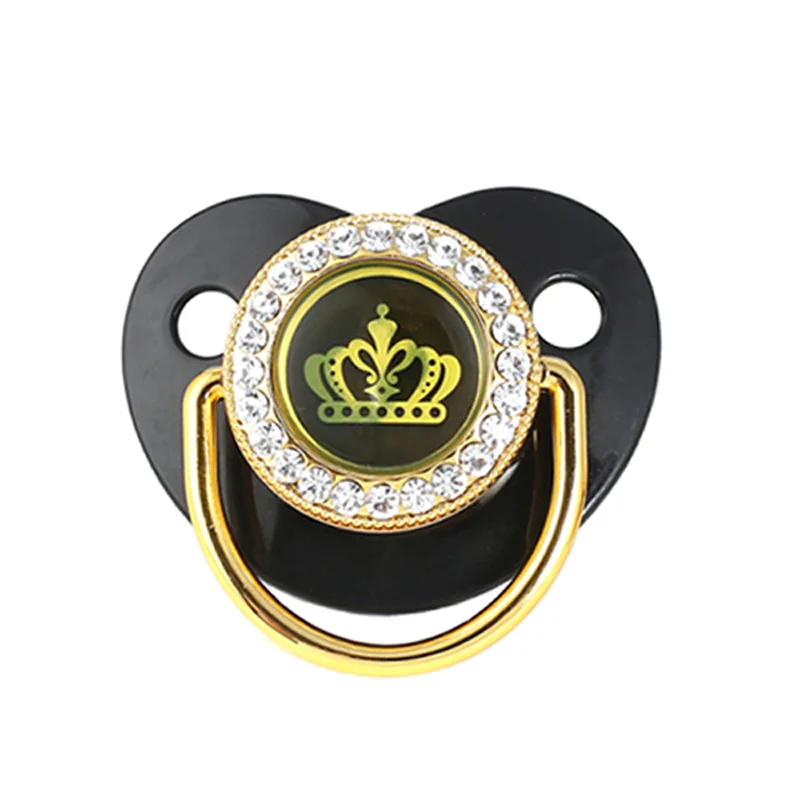 Pacifier Clip Chain Newborn Baby Pacifier Clip with Cover Rhinestone Crown Luxury Pacifier Chain Infant Nipple Feeding Silicone Dummy Baby Soother