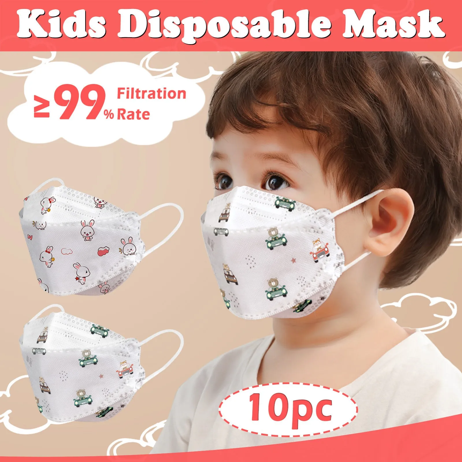 Kids Children's Baby Mask Disposable Face Mask Cartoon 5Ply Ear Loop Outdoor Dust-Proof Face Protective Disposable