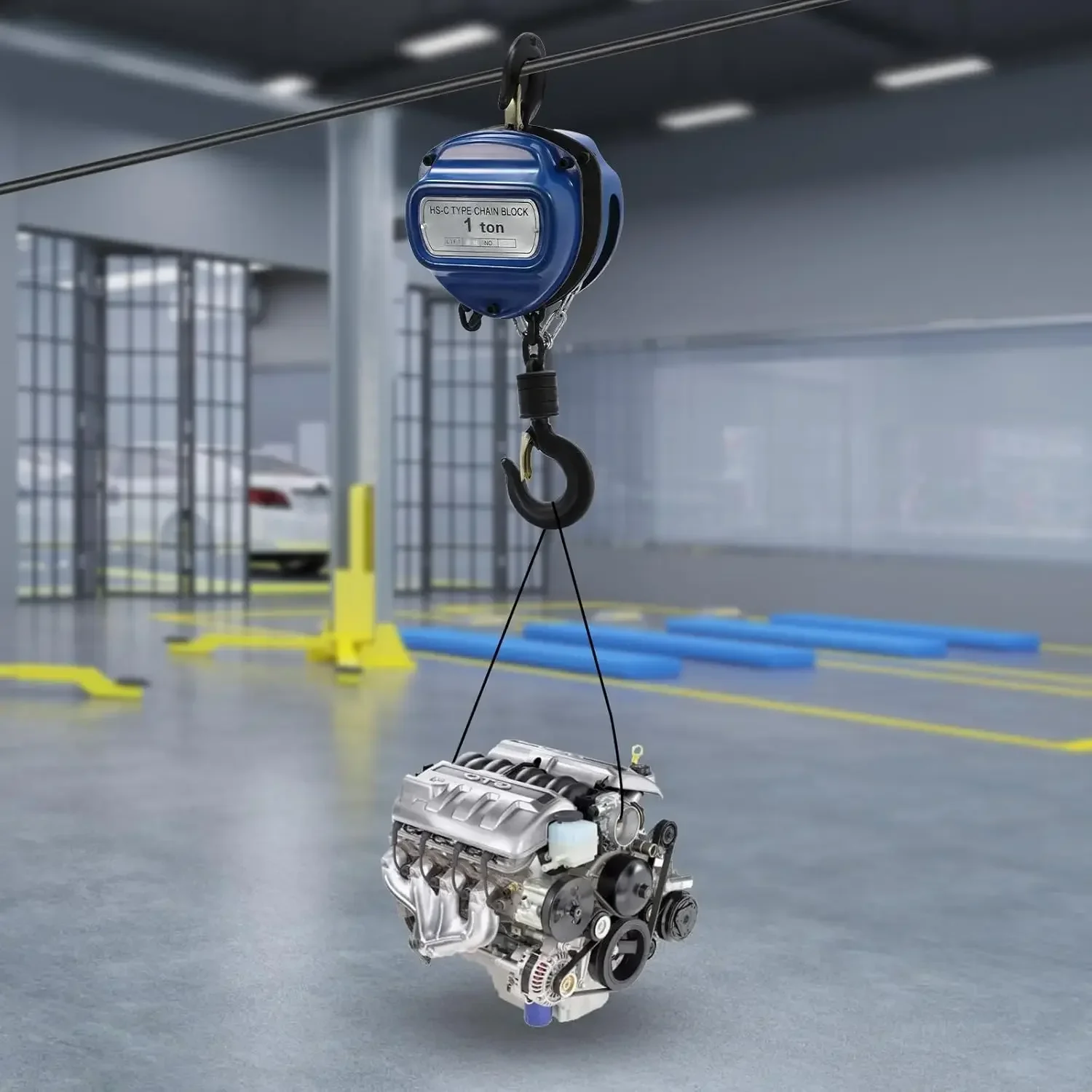 Professioneller Handkettenzug-Kran 1T / 1000 kg, Hebelzug, Kettenlänge 4 m mit 2 Haken, Manganstahl, 360-Grad-Drehgelenk
