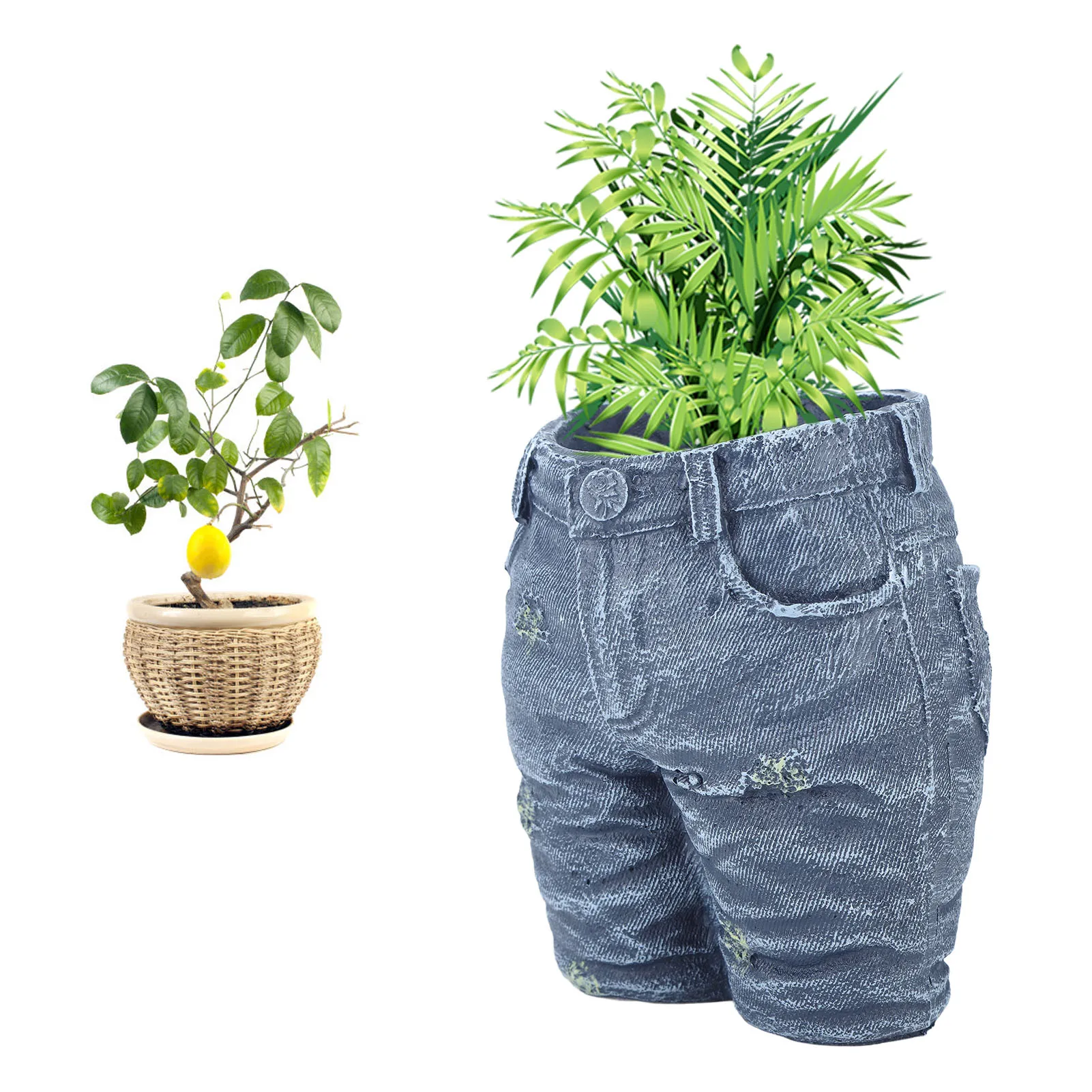 

Creative Denim Flower Pot Resin Planter Pots Ornaments Pants Clothes Crafts For Garden Decoration