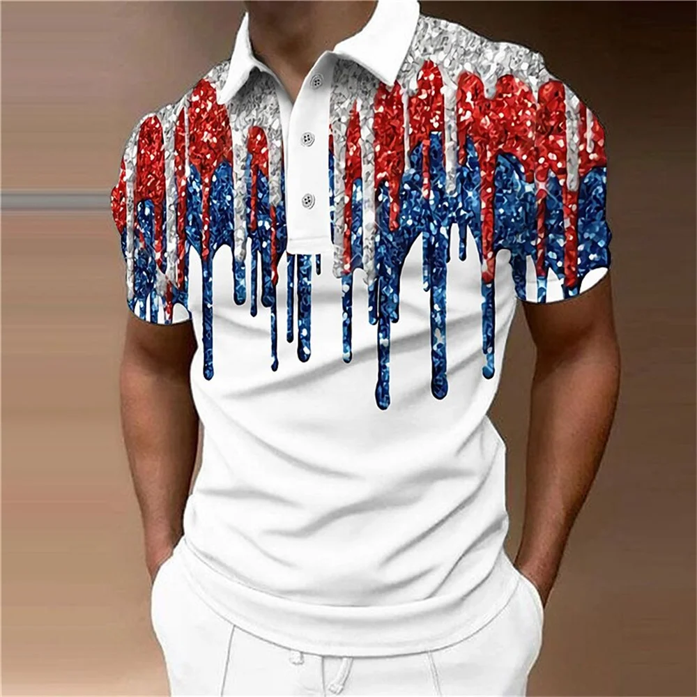 

Fashion Men'S Polo Shirt 3d Diamond Print Casual Short Sleeved Loose Oversized-Shirt Summer Men Clothing Street Designer Top Tee