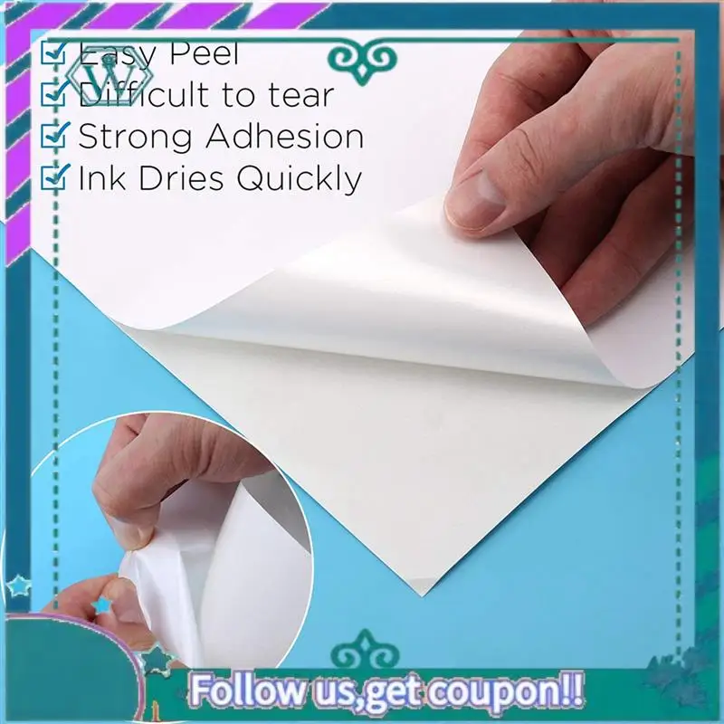 A75Q-125 시트 인쇄 가능 비닐 스티커 용지 자체 접착 방수 무광택 흰색 인쇄 용지 시트, 잉크젯 프린터용