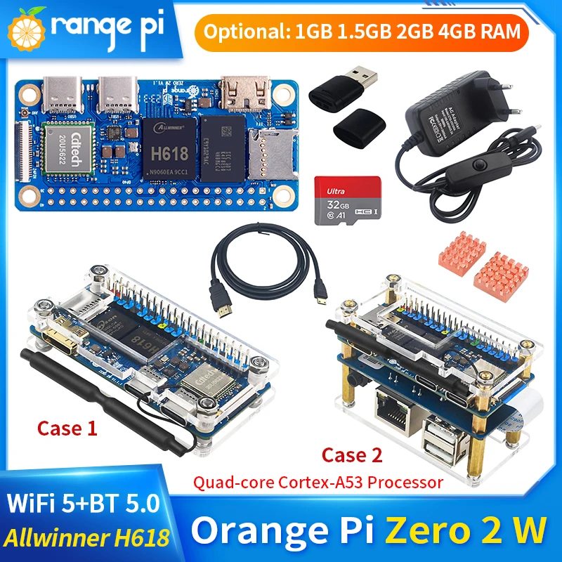 

Orange Pi Zero 2 W 1GB 1.5GB 2GB 4GB Allwinner H618 Allwinner H618 Quad-core Cortex-A53 Mini PC with Wi-Fi5 + BT5.0 Support BLE