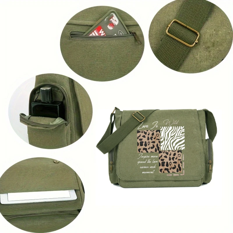 Casual Women's Shoulder Bag Large Capacity Canvas Messenger Bag Animal Print for Travel Crossbody Bag For Women