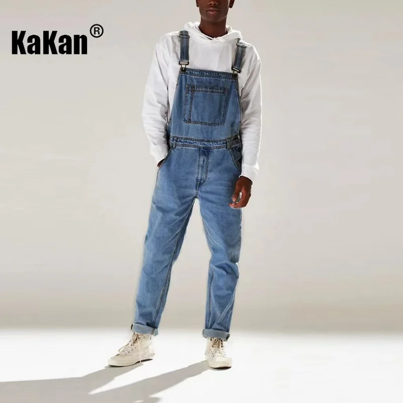 Kakan European and American New Style Strap Blue Black Jeans Men's Clothing, Youth Popular Denim Long Jumpsuit K34-725
