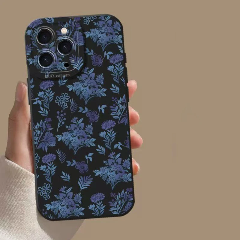 Gray Base Blue-Purple Floral Phone Case Cover