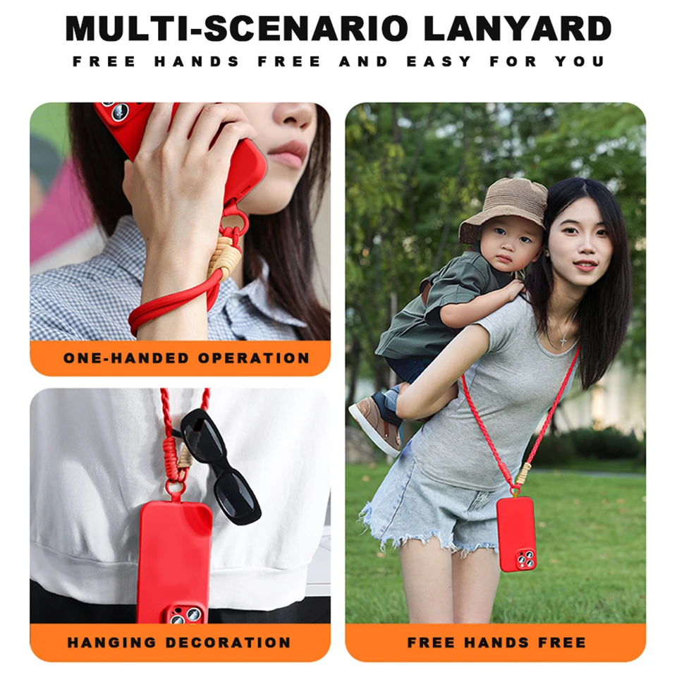 Hand Wrist Strap Liquid Silicone Phone Case with Lanyard - Soft Cover