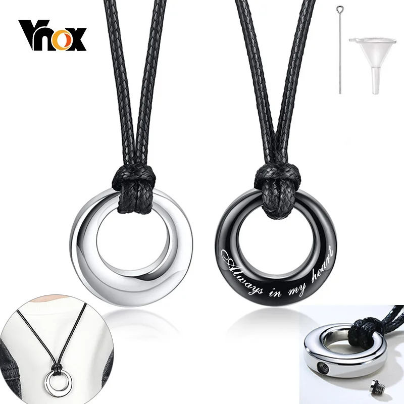 Vnox Free Customize Hollow Circle of Life Necklace Women Men Stainless Steel Screw Eternity Urn Pendant Memorial Ashes Holder