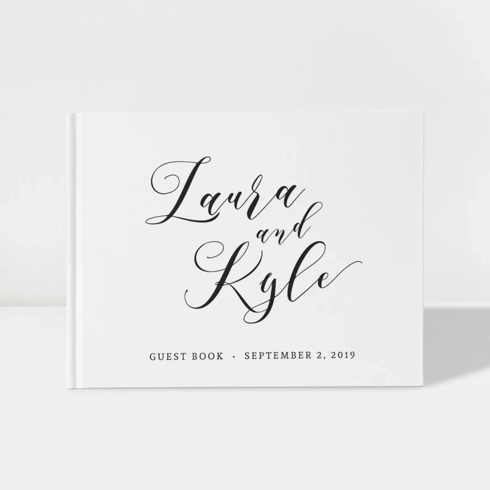 

Personalised Wedding Guest Book | White and Black | 50 Sheets of Paper | Color Choices Available | Design: A010