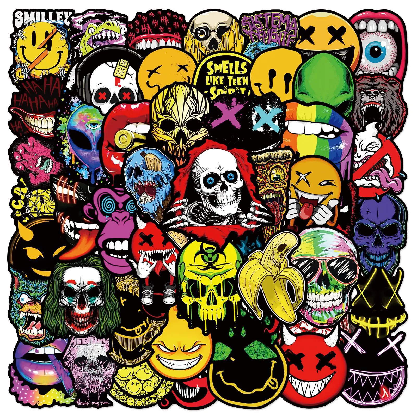 

50PCS Halloween Terror Ghost Face Graffiti Sticker Holiday Decoration DIY Stickers Waterproof Toys