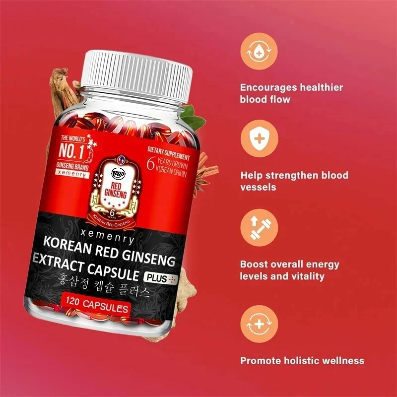 Korean Red Ginseng Extract Capsules-Increased Energy, Mood, Support Men & Women's Stamina, Muscle Strength