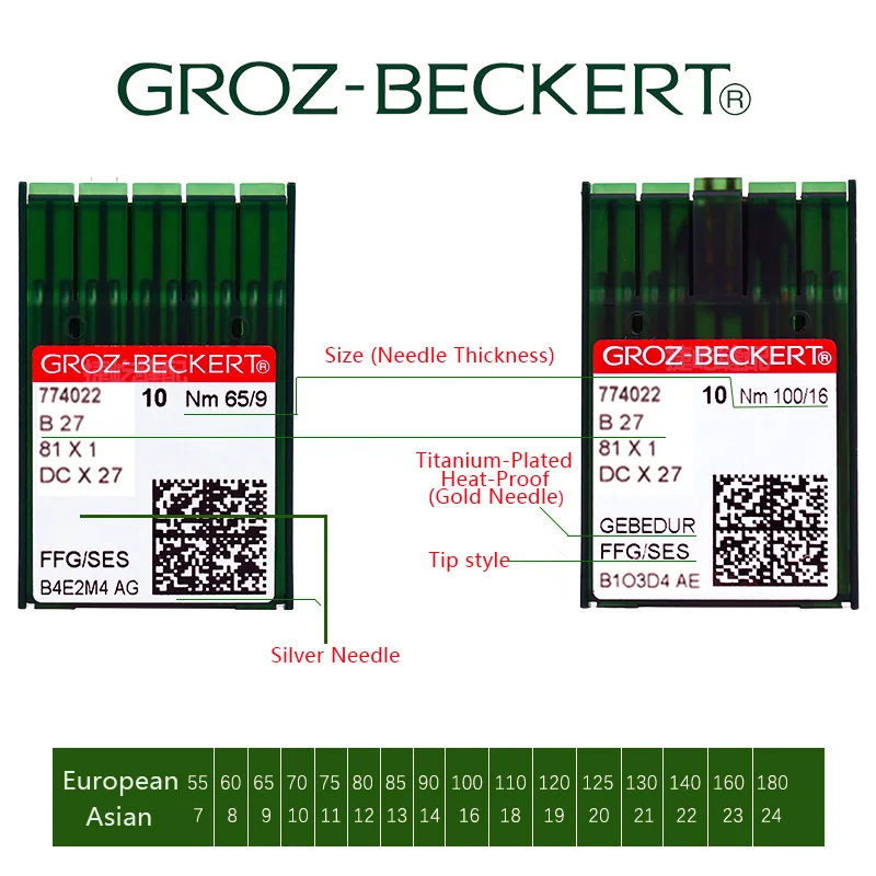 100 PCS 오버록 재봉틀 바늘 GROZ-BECKERT DCX27 (B27) 81X1 DCX1 GEBEDUR 내열 티타늄 바늘