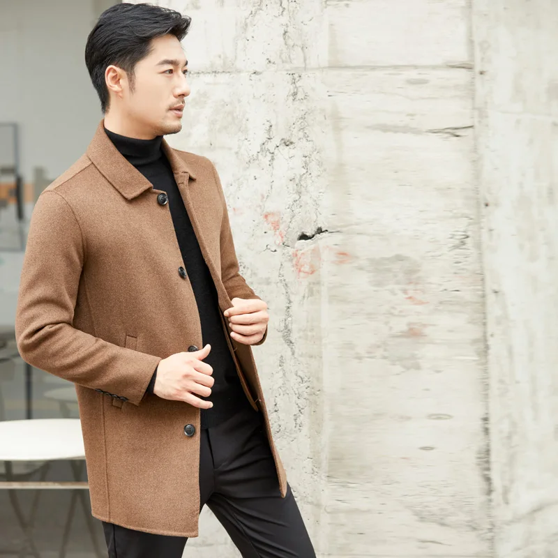 Winter New 2022 Luxury 100% Wool Mid Length Coat Men's Business Casual Fashion Cashmere Windbreaker Office Suit Free Of Freight men s thick warm casual thickened parka autumn and winter wool jumper coat jacket men s windbreaker freight clothing oversized