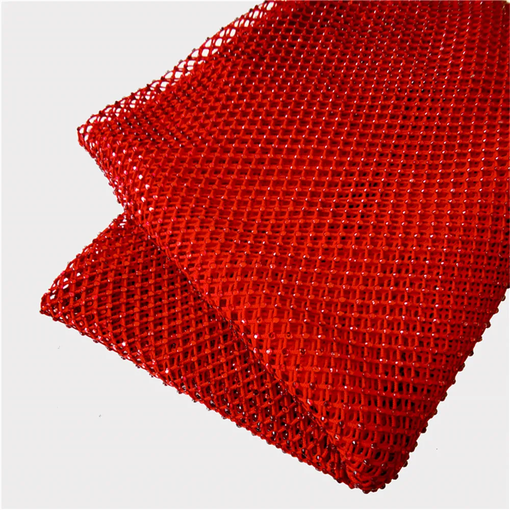 

Rhinestones Fabric Mesh Applique SS10 Crystal Ribbon Sewing Red Color Trimming Mesh Strass Crystal Net for DIY Dress Garment