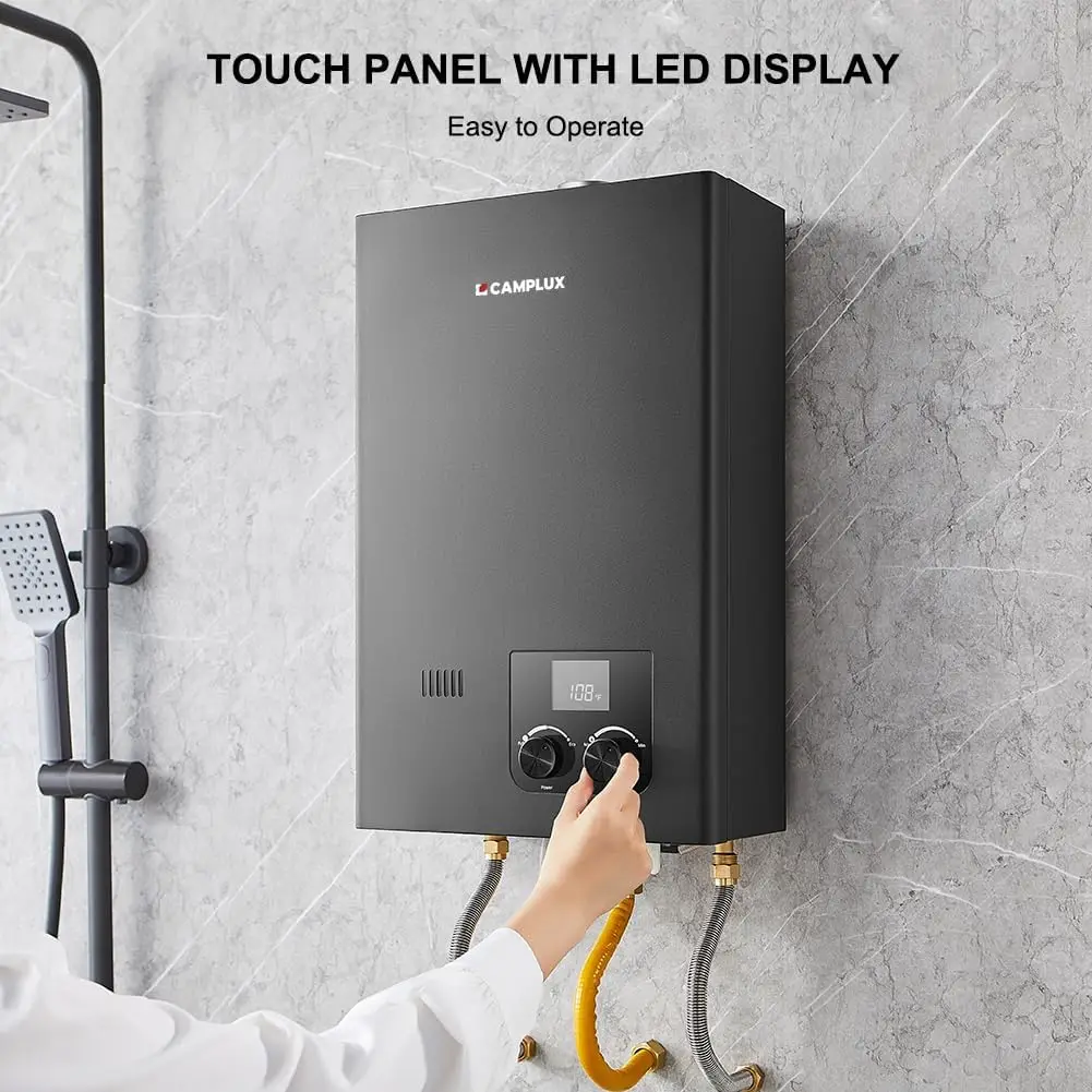 Gas Tankless Heater Indoor, 2.64 GPM, CM264 Propane Tankless Water Heater, 68,000 BTU On Demand Instant Hot Water Heater, Black