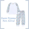 2025 Easter Pyjamas Kids Rabbit Eggs Bunny Sets Long Sleeve Top+Pants Pajamas Children Ribbon Homewear Clothes 2Pcs Toddler Suit 2