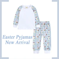 2025 Easter Pyjamas Kids Rabbit Eggs Bunny Sets Long Sleeve Top+Pants Pajamas Children Ribbon Homewear Clothes 2Pcs Toddler Suit 2