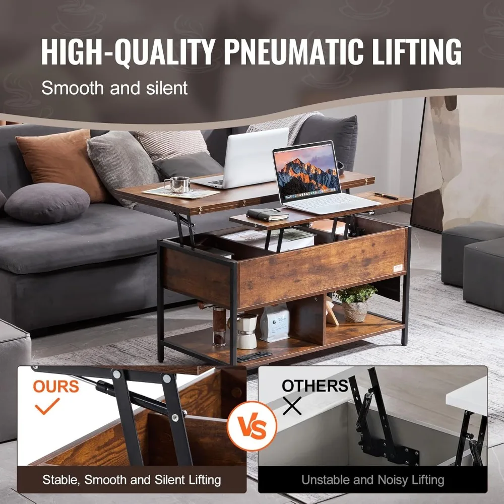 Lift Top Coffee Table with Storage, Coffees Tables for Living Room, Small Coffee Table with Power Strip & USB & Ambient Lighting 5