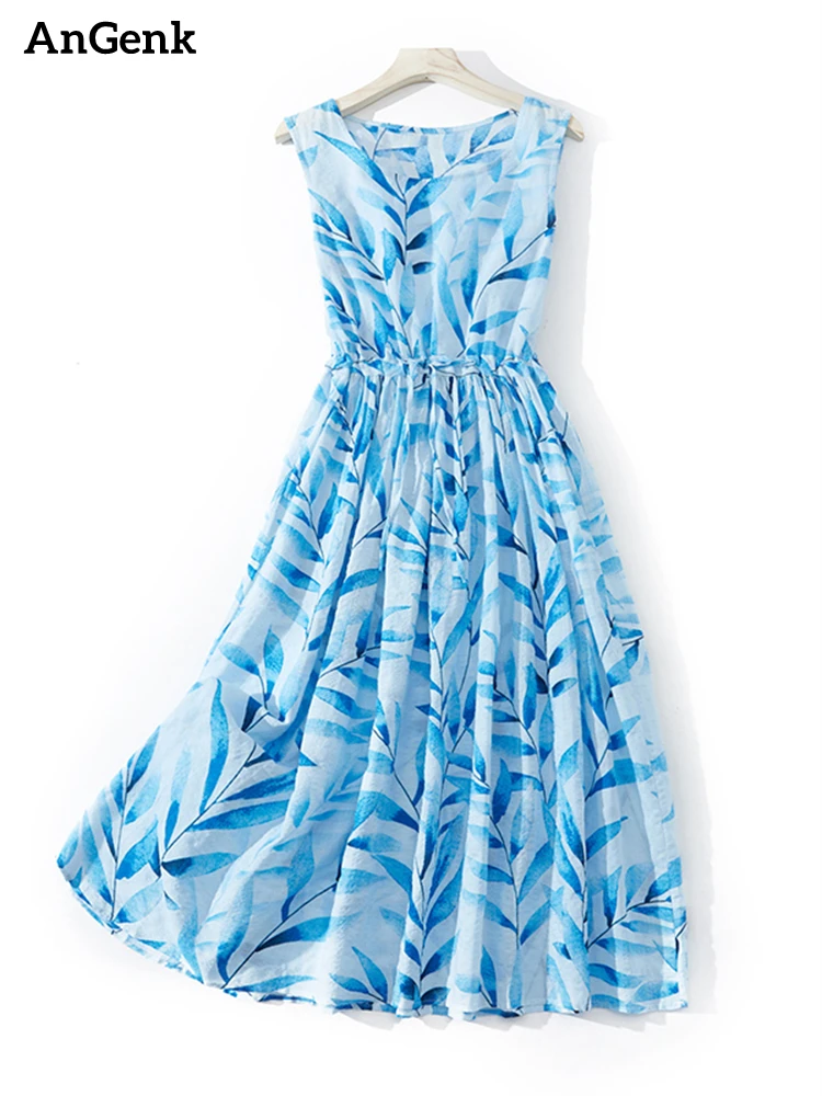 

Женское длинное платье без рукавов, повседневное Хлопковое платье с винтажным принтом для отдыха и путешествий, Офисная модная одежда для работы, лето 2023