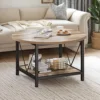 Round Coffee Table with Storage, Rustic Living Room Tables with Sturdy Metal Legs, OAK 2