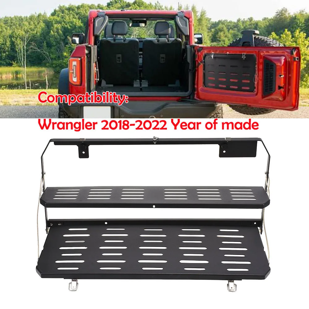 

2-уровневый стол для задней двери, подходит для Jeep Wrangler JL 2018-2022 года изготовления, железная подставка для задней полки, монтажный лоток для задней двери багажника