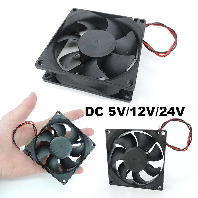 2pin dc 80mm 80X80X25MM Cooling Fan 8cm 5V/12V/24V DC Brushless Cooling Cooler Fan 8025 Sleeve oil Bearing DC12v DC 5v cooling fan gaming cooling fan industrial cooling fan 3d printer fan