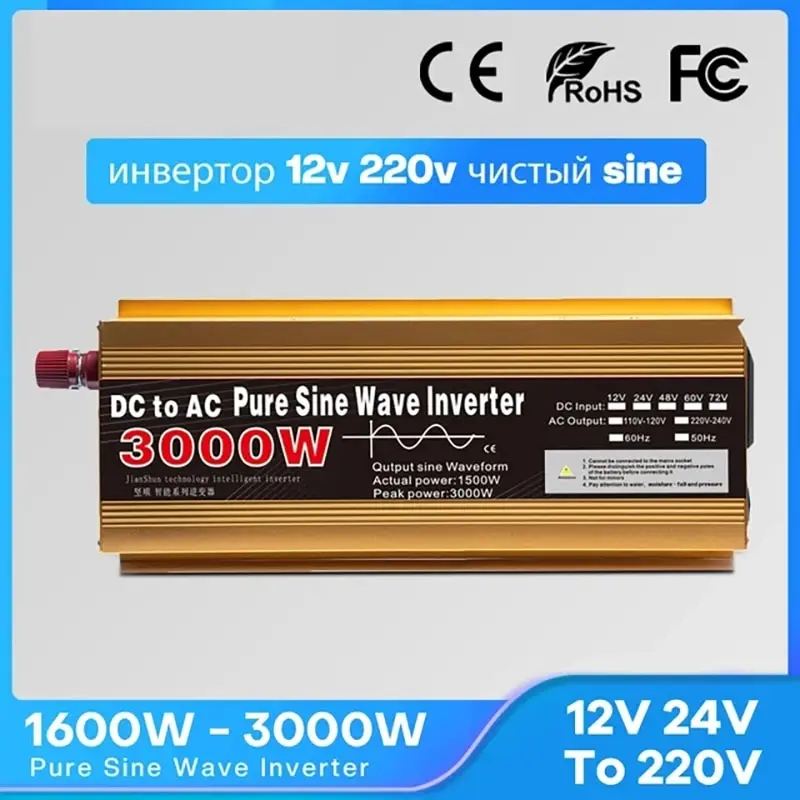 Inverter 12V 220V Onda Sinusoidale Pura 1600W-3000W Trasformatore Converti Convertitore Presa Multifunzione Inverter Per Auto