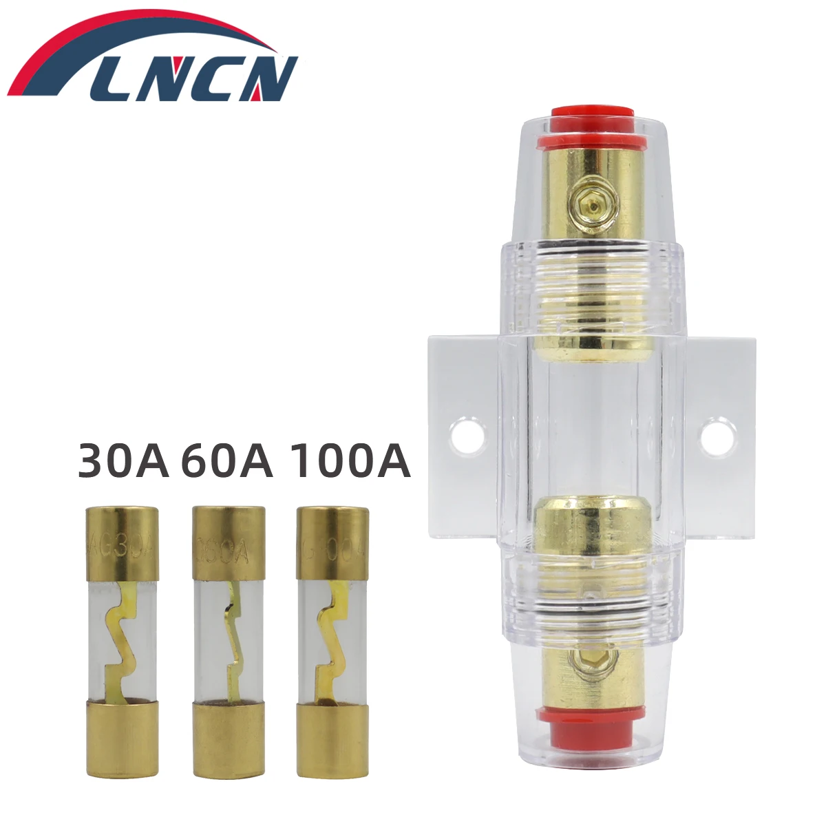 Auto Car Fuse Holder Block 30A/60A/100A AGU Fuse Holder Audio In Line AMP Amplifier Gold Plated