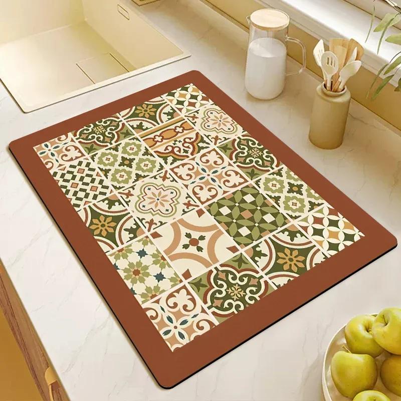 Kitchen drain mat diatom mud quickly absorbs water countertops dishes cups  kitchenware heat insulation and drying mat - AliExpress