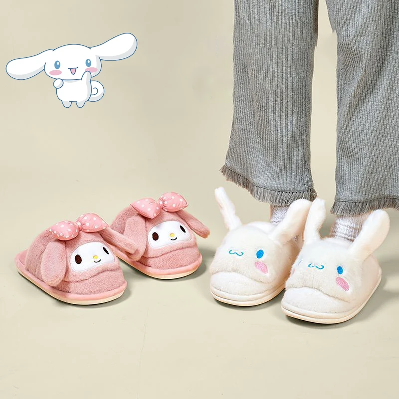 

Sanrio Cinnamoroll Mymelody kawaii Мультяшные хлопковые тапочки с движущимися ушками аниме плюшевая женская зимняя домашняя обувь для пола