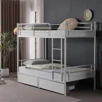 White Metal Bunk Bed Twin Over Twin with Storage Drawers Built-in Ladder Safety Guardrail Space Saving Solution Kids Room 2
