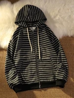 Zip Up Women Korean Style Hoodies For Girls Top Vintage stripe Long Sleeve Oversized Hooded Sweatshirt Jacket Casual Large Coats - Image 3