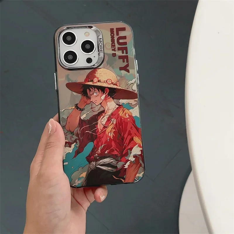 Luffy Gear 5 Nika Roronoa Cartoon Phone Case For iPhone 15 14 13 12 11 Pro Max Plating Bumper Shockproof Anime Piece Zoro Cover